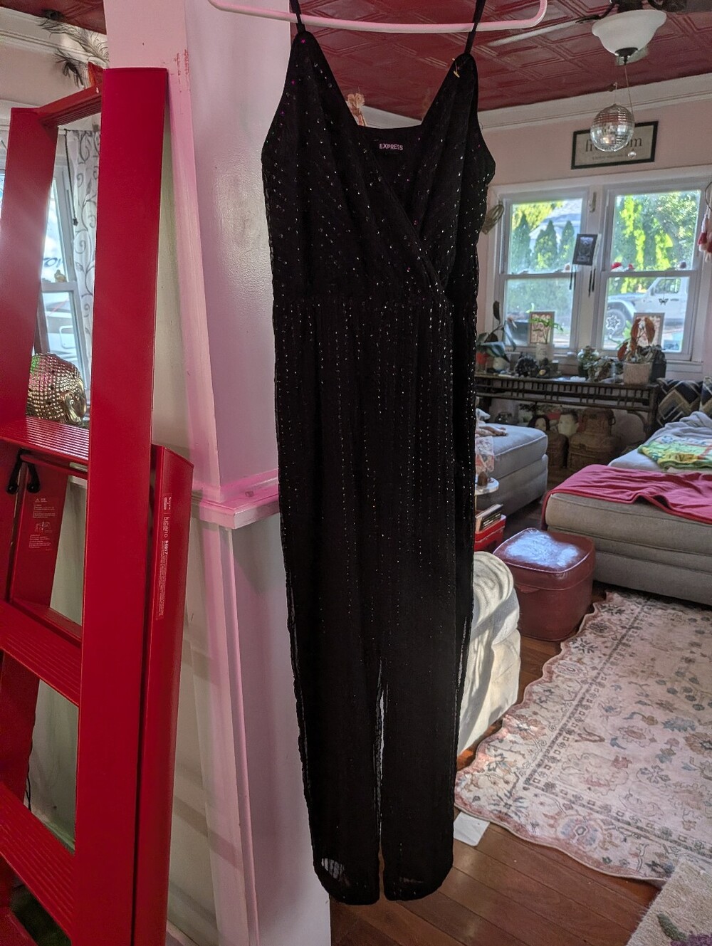 Express Black Strapless Sparkle Jumpsuit